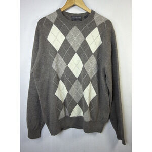 Giasone large Luxurious Argyle Men's Gray 100% Cashmere Crew Sweater designer